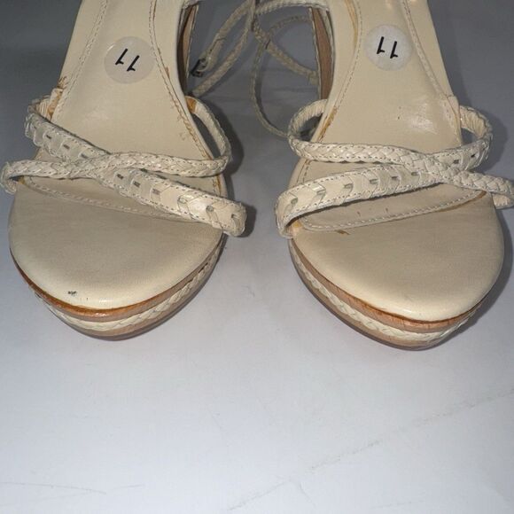 Dior Tan Leather Ankle Wrap Braided Sandals Wood Platform Women Size 11/ EUR 41 - Picture 4 of 10